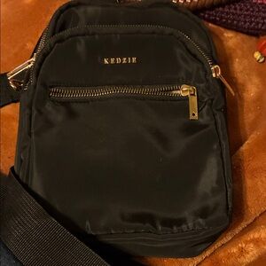 Black Nylon Crossbody Belt Bag with Gold Hardware